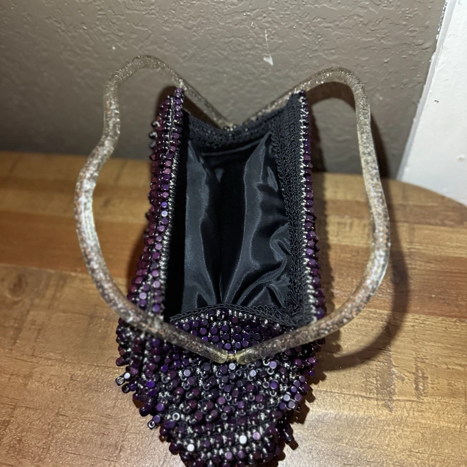 Kit Cartera Vintage Años 40-50 Transparente Lucite Brillo Bolso de Mano Ganchillo Foto 2 de 4