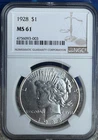 1928 Peace Dollar ~ NGC MS61 ~ Beauty !!  Looks undergraded to me.