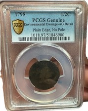 1795 PCGS 1/2c Liberty Cap Half Cent 1c Penny Plain Edge No Pole Gold Shield