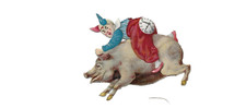 Ancien Chromos Découpis la course en cochon du clown Victorian scrap H. 7 cms