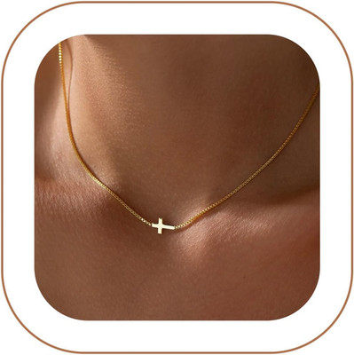 Rotnso Cross Necklace for Women 14K Gold Silver Plated Dainty Small Cross Pendan