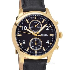 FOSSIL Bennett Mens Gold Multifunction Watch, Black Dial Day Date, Leather Band