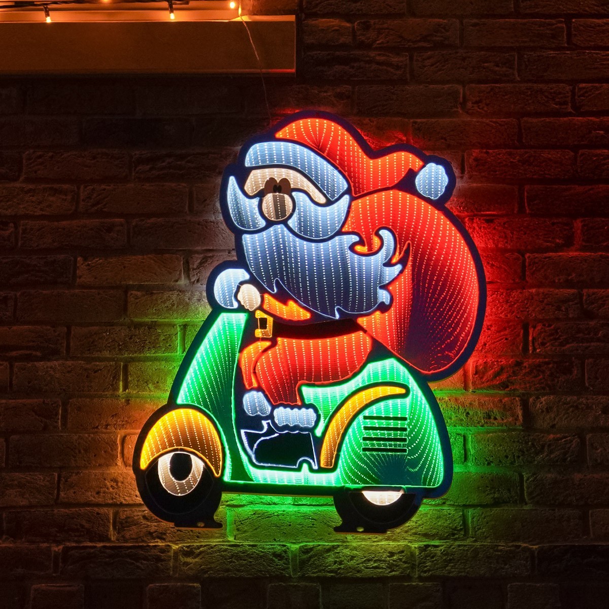 90cm Christmas Infinity Mirror Light Silhouette LED Novelty Santa on Bike Figure