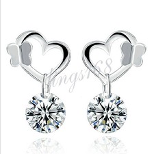 925 Sterling Silver Tarnish-Free Butterfly Crystal Open-Heart Post Earrings X734
