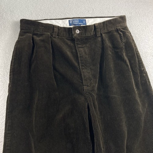 Vintage Polo Ralph Lauren Andrew Corduroy Pants Men 32x30 Dark Brown Pleated RL