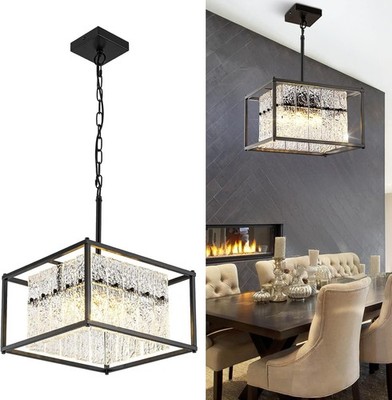 Modern Black Crystal 4-Light Pendant Chandelier Kitchen Island Dining #R09