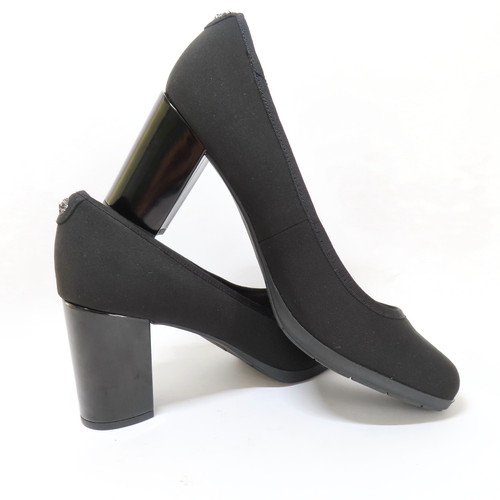 Anne Klein Carole Shoes Womens 10 Black Fabric iflex Patent Block Heel Career