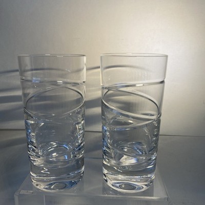 EIN PAAR Atlantis ELICA Longdrinkglas 12 Unzen geschliffene schräge Ringe Kristall. Makellos .