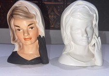 INARCO Lady Head Vases Set 6” Jackie Kennedy Painted & Unpainted E-1852 and 1853