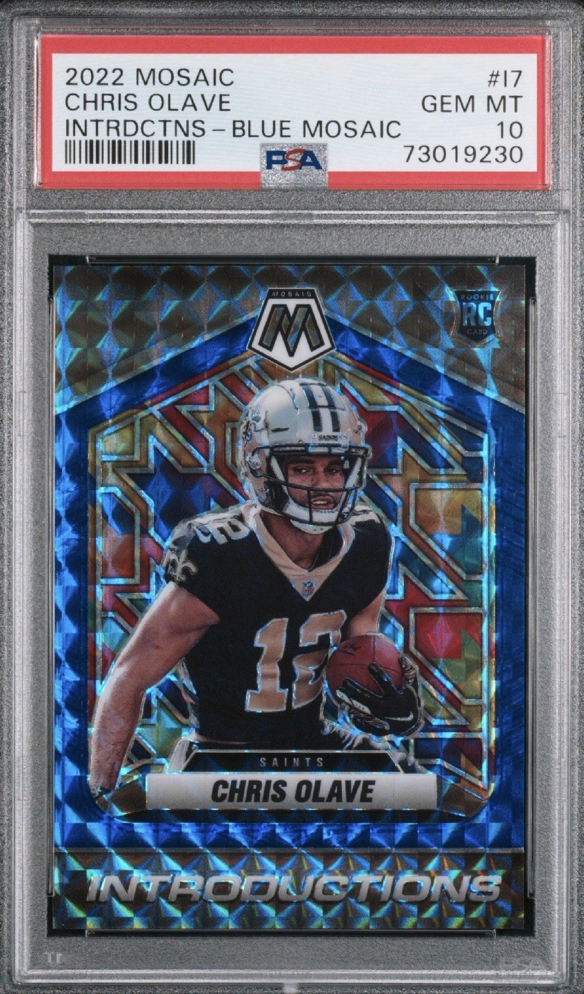 2022 Panini Mosaic 🔵🔥 Blue Introductions Chris Olave RC #d/99 #17 PSA 10 Gem