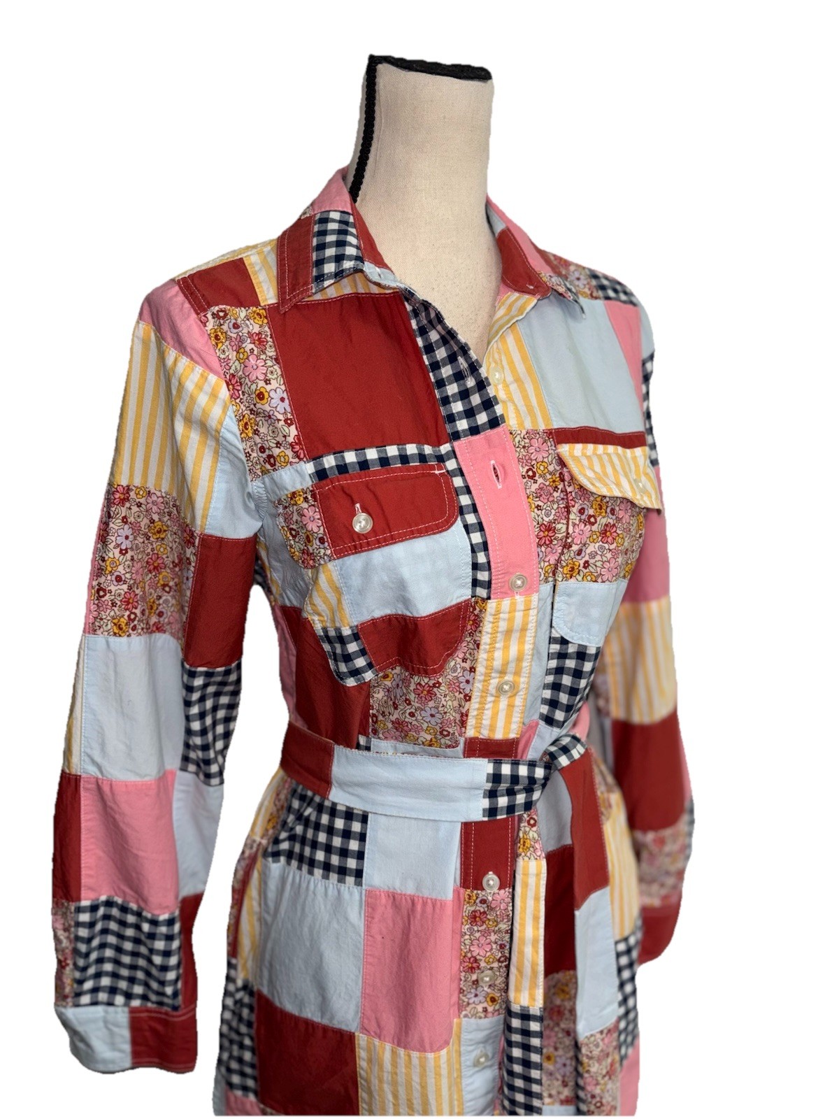 Lands End Dress Boho Patchwork Button-Down Hippy … - image 3