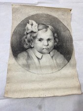 vecchio disegno a matita ritratto volto di bambina primi 900.