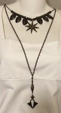 Star Statement Lavaliere Pendant Layered Chain Necklace Bronzetone Eye-Catching