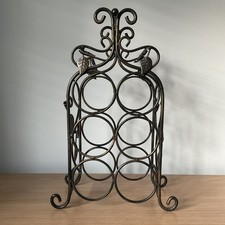 Vintage Metal Wine Rack 6 Bottles Decorative Grapevine / Leaf Detail