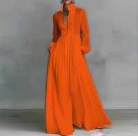 Elegant High Waist Swing Long Dress Woman Spring Solid Pockets Pleated Maxi
