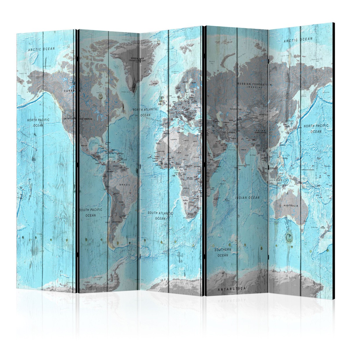 Paravent 5 volets brise-vue bois 172x225cm Wooden Travels
