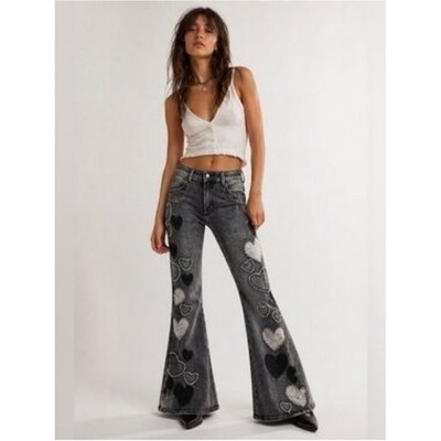 OLI & HALI Grommet HEART DENIM JEANS Size Large