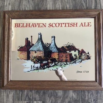 Vintage Belhaven Scottish Ale Mirror Sign Bar Decor Man Cave Beer/Liquor Brew