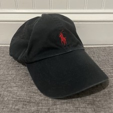 Polo Ralph Lauren Men's Unisex Cotton Chino Adjustable Ball Cap Black Red Pony