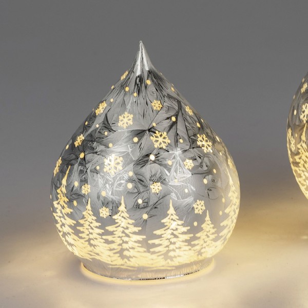 LED Dekoobjekt Tropfen Winterwald Silber H. 15Cm Aus Glas Formano W25-image