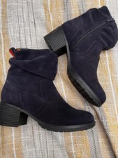 Women’s Navy Suede Ankle Boots Block Heel Zip Side Casual Smart Size 39
