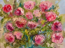 Pink Peony Bouquet Oil Painting 12x16, Original Art Floral Artwork, Flower Wall