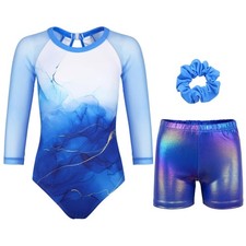 Girls' Ballet Competition Leotard with Shorts Mesh Sleeves