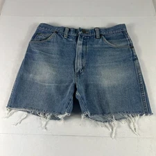 VTG Wrangler Shorts Men's 30* Blue Faded Cut Off Denim Jorts Talon Zipper Tag 32