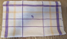 Beautiful Vintage Linen Towel Woven Through Pattern Purple Yellow Check 0.42m x 1.00m