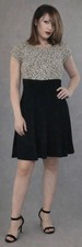 VTG New Directions Animal Print Black Dress Womens 14 Empire Waist Fit & Flare