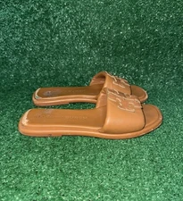 TORY BURCH Double T Logo Sport Leather Sandal Aged Camello/Gold Women’s Size 9