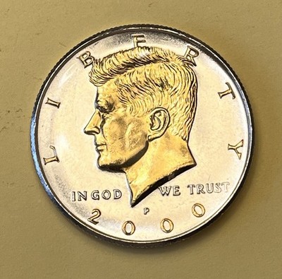 Exquisite Gold & Silver Plated Cameo 2000-P Kennedy Half Dollar