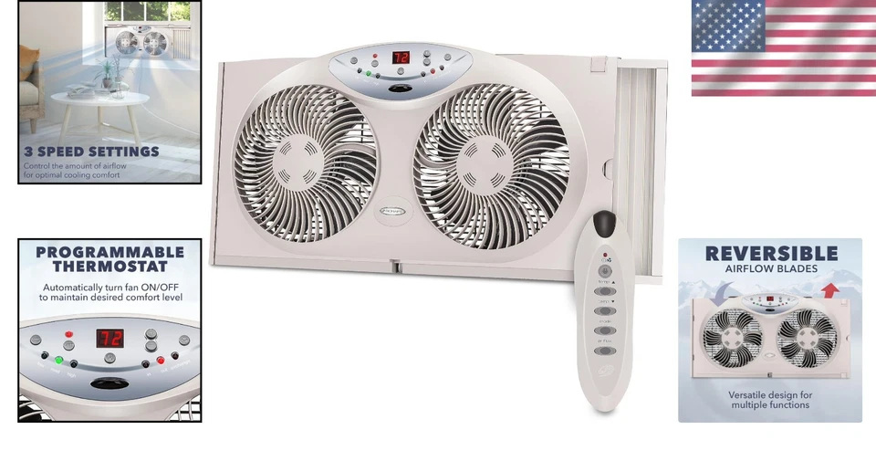 Reversible Window Fan, 3 Speeds, Programmable Thermostat - Image 2 of 4