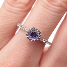925 Sterling Silver Real Round-Cut Amethyst  White Topaz Ring Size 6.25