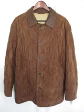 Gimo's Mens Jacket Coat Large Brown Quilted Sueded Leather Made in Italy