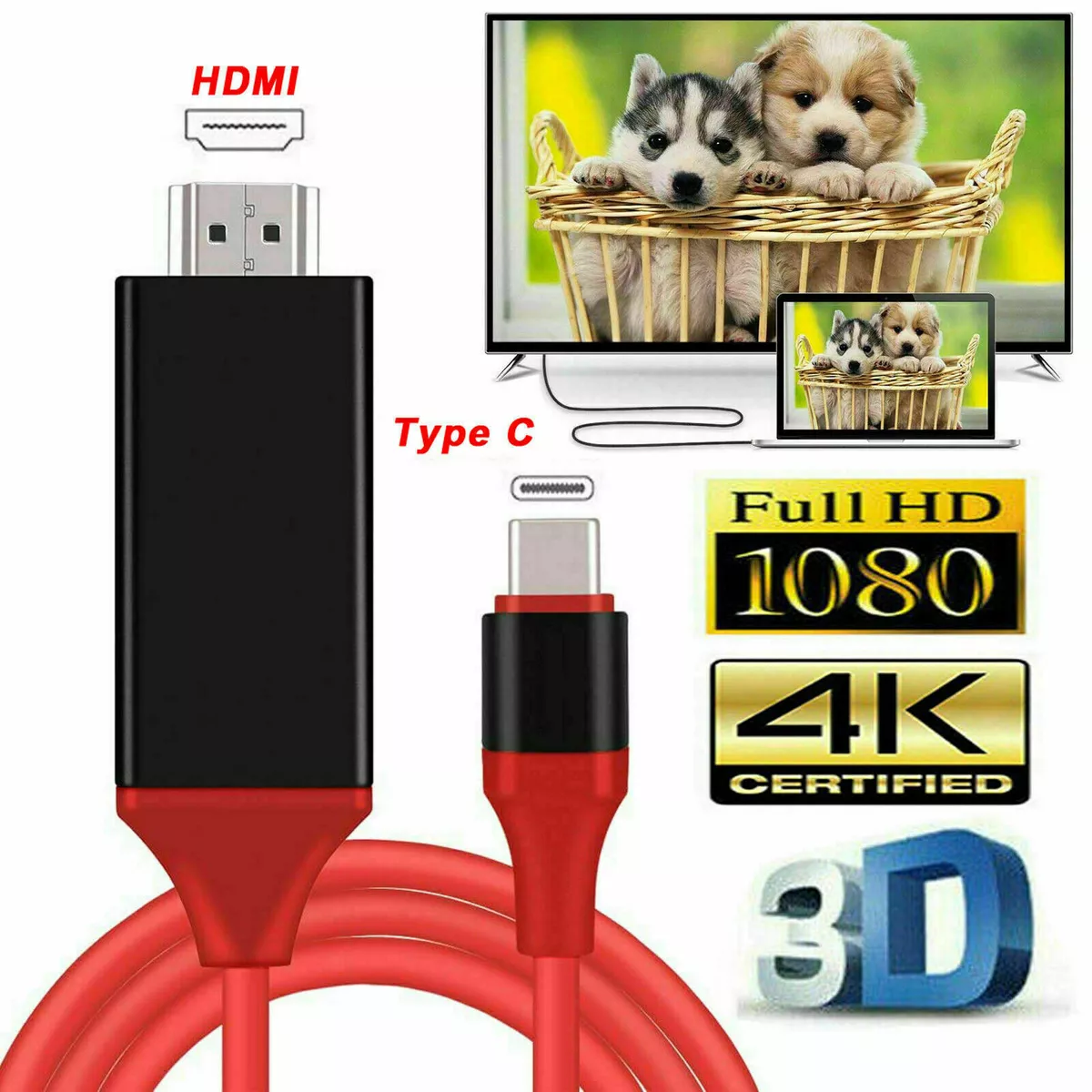 MHL USB Type C to HDMI 1080P HD TV Cable Adapter Android LG Samsung  Motorola Red