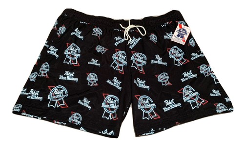 NEU Pabst Blue Ribbon Bier Herren Netz gefüttert schwarz Boardshorts/Badehose 2XL