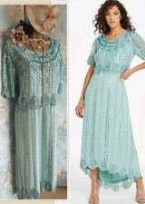 Joanna hope green beaded Dress 20s hi low gatsby evening Mother wedding 12 14