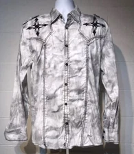 Roar By Buckle Strength Refined Gray Black Embroidered Button Down Shirt Mens L