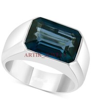 Natural London Blue Topaz Gemstone With 925 Sterling Silver Ring for Men's AJ415