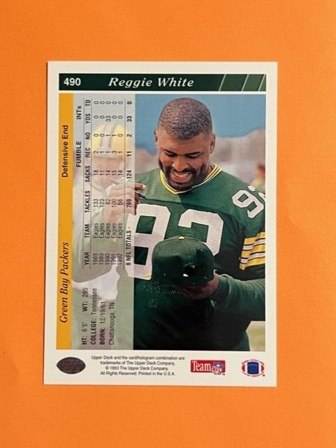 1993 Upper Deck Reggie White #490 Green Bay Packers Football Card