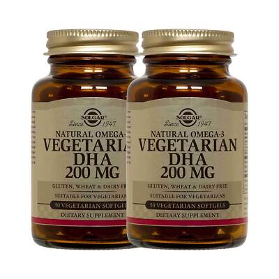 2 x Solgar Omega 3 Vegetarian DHA 200 mg 50 Veg Softgels