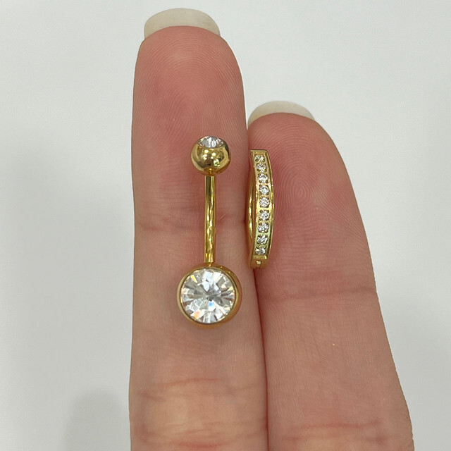 G23 Titanium 14G Double Row CZ Clicker Belly Button Ring Navel Piercing Jewelry