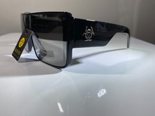 unisex futuristic style sunglasses with black frame and gray reflective lenses