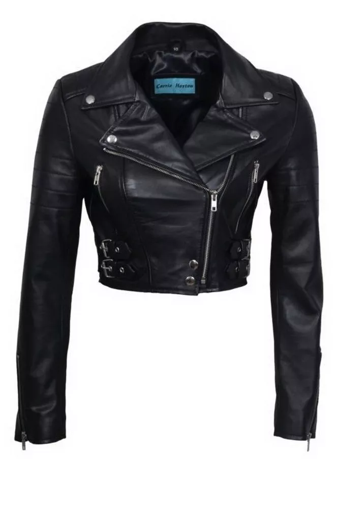 Mujer Chaqueta Negra Corto Cuero Chic Estilo Motero Corta | eBay