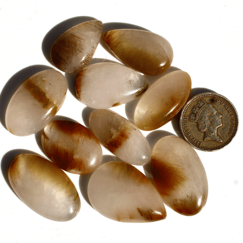 10 Pcs Natural Cacoxenite Rutilated Quartz 24.4mm-32mm Cabochon Loose Gemstones - Picture 10 of 17