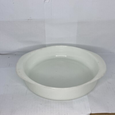 Vintage Pyrex 8  Round Cake Pan Dish #221 Solid White Milk Glass & Handles USA
