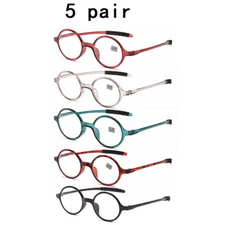 5 Pk Round Reading Glasses Vintage Readers 1.0 1.5 2.0 2.5 3.0 4.0 for Men Women