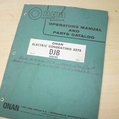 ONAN DJB GEN SET OPERATOR PARTS Manual operation owner maintenance generator 