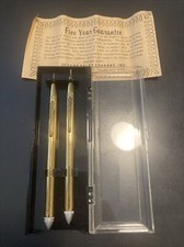 Vintage Auto Magic Ballpoint Pen Set Pair Gold Tone METAL Made In USA